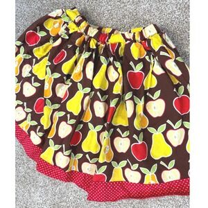 Sweet Petunia Girls Skirt 5 Brown Fruit Print Skirt Red Polka Dot Ruffle Whimsy